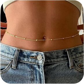 Sewyer 2PCS 14K Gold/Silver Plated Waist Chains for Women Satellite Pearl Cuban Body Chain Trendy Layered Gold Waist Belly Chain Bikini Summer Beach Everyday Jewelry