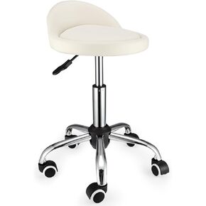 FNZIR Swivel Rolling Stool with Wheels Height Adjustable Stool Chair Drafting Chair with Low Back White