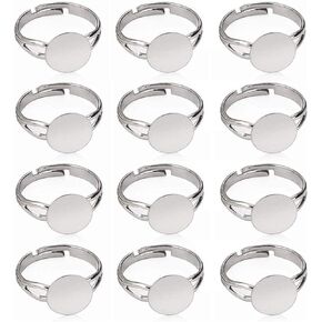 LANBEIDE 40 Pcs Blank Rings- Silver Plated Adjustable Flat 12mm Ring Base Blank Jewelry Findings