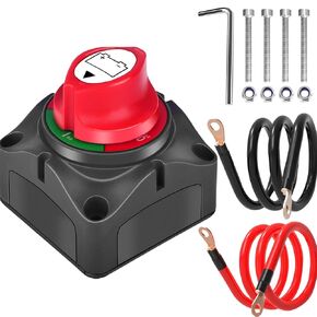 SUNMORN Battery Disconnect Switch, 2PCS Battery Cables with Heavy Duty Wire Lugs, DC 5-60V Master Isolator Cut/Shut Off Switch, Battery Cut Off Shut Off Switch for RVs, Campers, and Boats