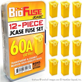 BioFuse JCASE 20-Piece Cartridge Fuse Assortment 20A 30A 40A 50A 60A (4 Each). Fits Most: Nissan, Toyota, Chrysler, Dodge, Chevy, GM, and Ford