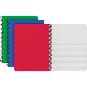 Oxford Primary Spiral Notebooks, Durable Plastic Covers, Writing/Drawing Practice, Pre-K, K-2, 80 Sheets, 9 3/4 x 7 1/2, Blue/Red/Green, 3/PK (89001)