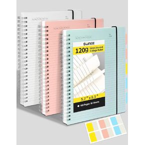 SUNEE 3 Pack Spiral Notebook - Large Lined Journal Notebook, 8.5" x 11", 120gsm Thick Paper, College Ruled, Giftable Journal for Study and Notes 64 Sheets, Blue, Pink, Transparent