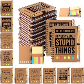 Yeaqee Inspirational Spiral Notebooks Set with Sticky Notepad Motivational Bamboo Ballpoint Pens 2024 Graduation Gifts Thank You Gift Journal for Student Teacher Nurse Employee, 4.1 x 5.3''(30 Set)