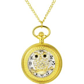 Avaner Women's Pocket Watch Skeleton Owl Pocket Watches Pendant Necklace Rhinestone Watch