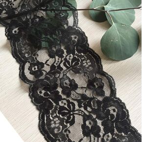 Lace Realm 5.5 inch Wide Lace Trim Ribbon with Floral Pattern for Decorative Bridal Wedding Lace DIY Making Sewing Accessory-5 Yards (6822 Black 5yd)