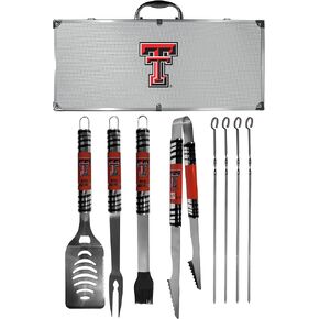 NCAA Siskiyou Sports Fan Shop Texas Tech Red Raiders Steel Tailgater BBQ Set w/Case 8 piece Gray