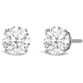 Jewelili IGI Certified 0.10 to 3.00 Carat LAB-GROWN Round Cut Diamond Stud Earrings in 14KT Real White or Yellow Gold 4 Prong Setting with Screw Back (F Color, SI Clarity)