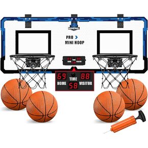 HYES 2 Player Basketball Game, Dual Shot Over The Door Mini Basketball Hoop Indoor with Scoreboard, Basketball Toy Gifts for Kids Boys Girls Adults, Suit for Bedroom/Office/Outdoor/Pool, Black