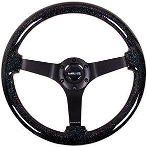 NRG Innovations NRG-RST-036BSB-BK Reinforced Steering Wheel - Classic Black Sparkled Wood Grain Wheel (3" Deep, 4mm), 350mm, 3 Solid Spoke Center in Black