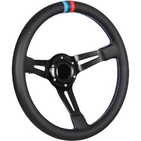 GONMOT 3 Color Stitching Racing Steering Wheel Microfiber Leather 13.8"/350mm Drifting Deep Dish Steering Wheel For Car and Simulation PC Game