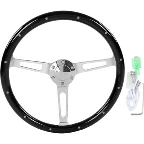 عجلة قيادة Oreq مقاس 15 بوصة بنمط الحنين الكلاسيكي، عجلة قيادة خشبية قديمة ذات قبضة مريحة، 3 قضبان مثبتة بـ 6 فتحات تعديل عالمي لعجلة القيادة (أسود)، افتراضي in Kuwait