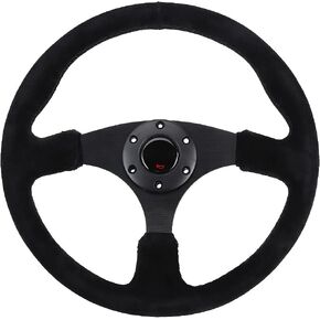 Steering Wheel, 14in 350mm Steering Wheel Black Stitching with Horn B for Racing Steering Wheel Suede Steering Wheel in Saudi Arabia