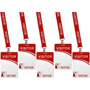 Visitor ID Badge Card with Lanyard Clip - Reusable Temporary Pass, Heavy Duty Plastic Name Tag for Company, School, Exhibition (10 pcs)