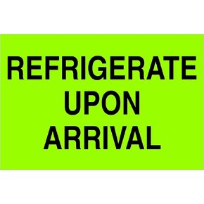 BOX USA BDL1327 Tape Logic Climate Labels, "Refrigerate Upon Arrival", 2" x 3", Fluorescent Green (Pack of 500)