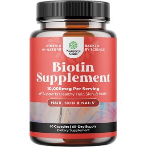 Natures Craft 10000 mcg Pure Biotin Pills for Women Men - Stop Hair Loss Thinning Natural Supplement for Shiny Thick Hair Growth - Vegetarian Vitamin Capsules - Get Clear Skin Strong Nails