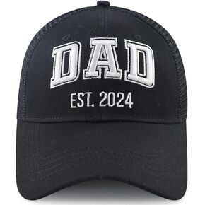 Splash Brothers Customized Funny Dad Est 2024 Baseball Cap for Men, Adjustable Cotton 3D Embroidered Daddy Trucker Hat