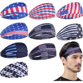 9pcs Mens Running Headbands Moisture Wicking Workout Wide Sweatband Workout Sport Hairband for Head Basketball Football Cycling Running Yoga