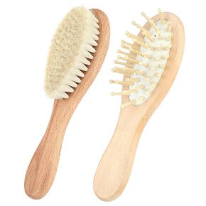 Baby Brushes for Hair, Baby Hair Brush, Wooden Baby Hair Brush Set with Soft Goat Bristle, Baby Brush Set for Newborns, Toddler Cradle Cap Brush for Girls And Boy 2PS