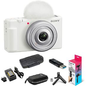 Sony ZV-1F Vlog Camera for Content Creators and Vloggers (White) Bundle | Memory Carrying Case, Battery Pack with Charger, Accessory Kit, 6 SD Cards, Card Reader, (6 items) in Saudi Arabia