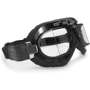 Bertoni Vintage Motorcycle Goggles Aviator Glasses in Real Calfskin Black Leather Italy - AF193L RAF Pilot Glasses