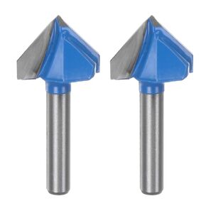 HARFINGTON 2pcs Router Bits 7/8" Dia 1/4" Shank 90 Degree V Type End Mill Carbide for Woodworking Carpentry Engraving Edge Trimmer Cutter Tools