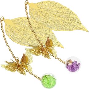 ZIZZON Metal Leaf Bookmark with 3D Butterfly Pendant Christmas Thanksgiving Unique Gift for Book Lover Teacher Women and Girls 2 Pack