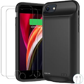 Battery Case for iPhone 8/7/6s/6/SE 3/SE 2, Upgraded 10000mAh Portable Battery Pack Charger Case Support Carplay Compatible with iPhone SE 3/SE 2/8/7/6s/6 (4.7 inch) External Charging Case (Black)