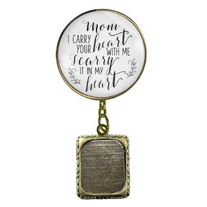 Groom's Boutonniere Pin Memorial Photo Charm for Lapel, Mom I Carry Your Heart Bronze Jewelry - Handmade Cream Glass Pendant Memory Picture Frame Men's Brooch - Sentimental Wedding Card & Gift Box