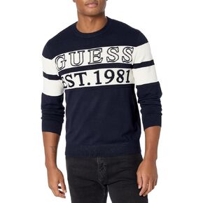 GUESS Men's Bruno Long Sleeve Crew Neck Logo Sweater