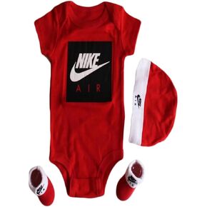 Nike Baby 3-PC Hat Bodysuit Booties Set (Red, 0-6 Months)