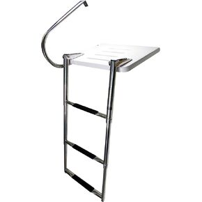 Pactrade Marine Boat Universal Swim Over Platform Mount Telescopic Ladder, 3 Step in/Outboard One Rail