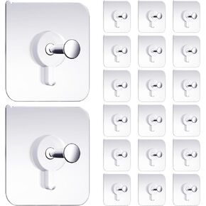 Picture Hangers Without Nails,Nail Free Wall Hangers, 20 Count Adhesive Wall Hooks,for Bathroom，Bedroom and Office，Picture Hangers for Living Room, 6 lbs Load Max