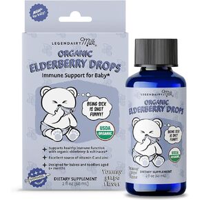 Legendairy Milk Organic Elderberry Drops - Baby Multivitamin with Echinacea, Liquid Vitamin C & Zinc for Immune Support - Ideal for Babies & Kids, USDA Organic - 30 Servings