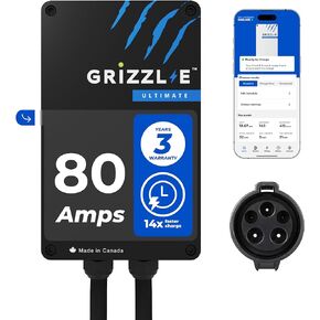 Grizzl-E Ultimate Level 2 Fastest 80A / 19.2 kW Electric Vehicle (EV) Charger, UL Tested and Certified, Metal Case, Indoor/Outdoor Electric Car Fast Charging Station, Hardwired, Classic Black, J1772