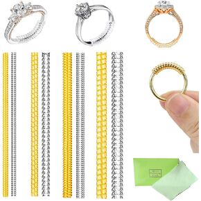 Invisible Ring Sizer Adjuster for Loose Rings, 8 Pack 4 Sizes for Different Widths, Ring Adjuster Fit Any Rings Various Sizes of Ring Sizer, Spiral Silicone Tightener Set with Polishing Cloth