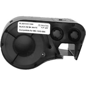 PELAOCA Compatible Label Tape Replacememt for MC-1500-595-WT-BK Cartridge Ribbon, 1.5 inches High Adhesion Vinyl Labels Tape, Black on White Film Work with Portable Printer,25' Length 1.5" Width