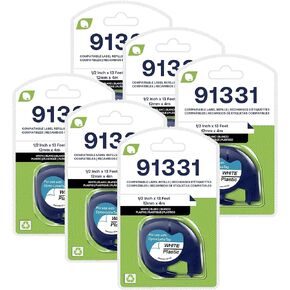 6-Pack 91331 Plastic White Label Tape Replacement for Dymo Letratag Refills 12mm x 4m 1/2 Inch x 13 Feet Work with DYMO LetraTag LT-100H LT-100T QX50 Label Makers