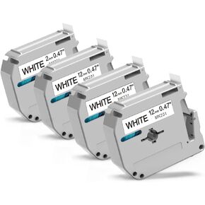Buyalot M-K231 Label Tape Replacement for Brother P Touch M Tape M231 MK231 M-K231S 12mm 0.47 Inch Work with Brother P-Touch PT-M95 PT-45 PT-70BM PT-45M PT-90 PT-65 Label Makers,Black on White, 4-Pack