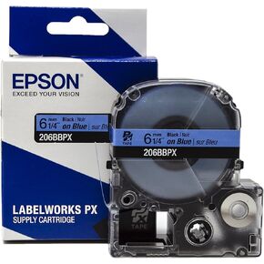 Epson LABELWORKS 206BWPX-5PK Genuine PET (Polyester) Tape Cartridge - 5 Unit Pack of Black on White Standard Industrial Label Maker Tape - 1/4" (6MM) Wide, 30 ft - 5 Pack