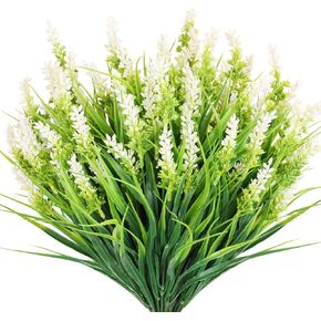 N&T NIETIN Artificial Fall Flowers Outdoors Decorations - 6 Bundles Fake Lavender UV Resistant Plastic Faux Autumn Plants for Indoor Home Porch Thanksgiving (Orange)