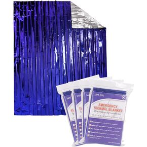 SAFE OTG 4 Pack Emergency Mylar Thermal Blankets Blue Foil Space Blanket for Outdoor Hiking Camping Car First Aid Travel Gear Equipment Survival Kit Supplies, B04-B
