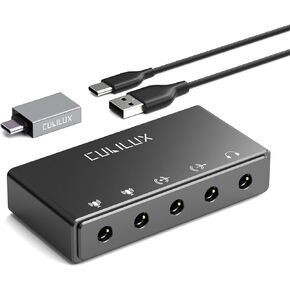 Cubilux CB5 USB Audio Interface for Recording, Streaming, Podcasting, USB to 3.5mm Sound Card with Stereo Microphone Input, Line-In, Line-Out & Headphone Jack for Monitors, Support Windows & Mac OS