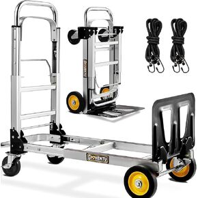 Upgrated Convertible 3-in-1 Hand Truck Dolly Folding 440 lbs Capacity, Aluminium Dolly Cart Portable with Rubber Brake-Wheels, Anti-Slip Strip and 2 Elastic Ropes for Moving in Kuwait