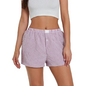 Mxiqqpltky Women's Casual Plaid Shorts Summer Elastic Waist Button Lounge Shorts Cute Loose Fit Pajama Boxers Y2K Streetwear
