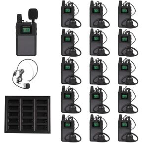 AGJ Wireless Tour Guide System Rechargeable 3000mAh Battery 1 Transmitter 15 Receivers 1 Charger Simultaneous Interpretation System Court Church Translation System for Factory Group Teaching