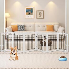 بوابات للكلاب قائمة بذاتها من Litaill في الداخل - بوابة كلب قابلة للطي للمنزل، المدخل، السلالم، بوابة كلب بطول 144 بوصة عريضة للغاية وطول 32 بوصة مع باب يمشي من خلاله، سياج أمان لجرو الحيوانات الأليفة (6 لوحات) in Kuwait