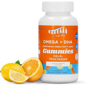 NAHRAAN HEALTH Halal Omega 3 Gummies for Adults & Kids - Omega 3 Vegetarian Gummies with Lemon & Orange Flavor - Adults and Kids Omega 3 Gummies - 60 Count