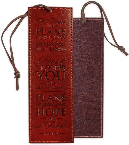 Christian Art Gifts Faux Leather Bookmark Strong and Courageous Joshua 1:9 Bible Verse w/Cord Tassel, Brown in Saudi Arabia