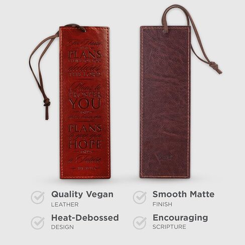 Christian Art Gifts Faux Leather Bookmark Strong and Courageous Joshua 1:9 Bible Verse w/Cord Tassel, Brown in Saudi Arabia